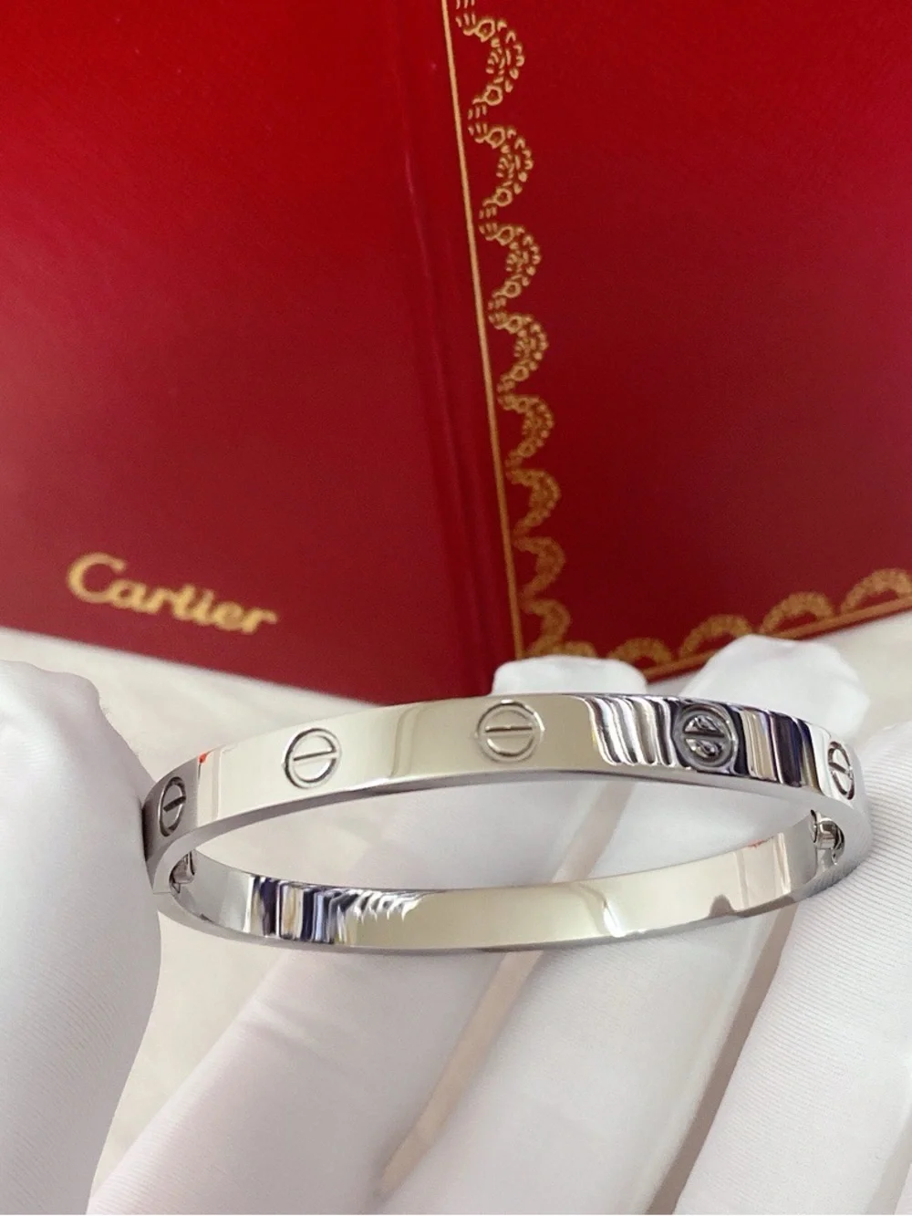 Cartier White Gold Tone Diamond Screw Motif Bracelet
